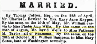 David Wells: 1860 marriage notice