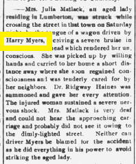 Harry Myers: 1898 accident news