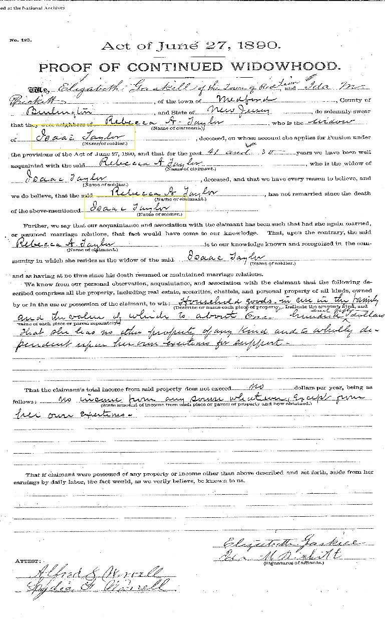 Isaac Taylor: widows pension form