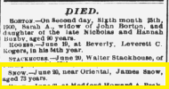 James Snow: 1900 obituary