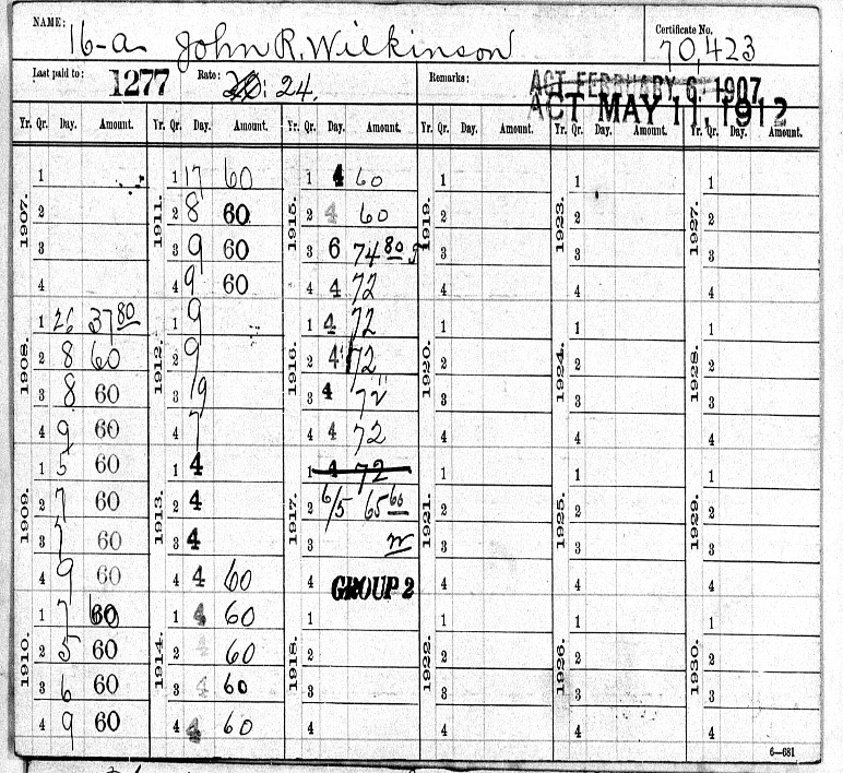 John R Wilkinson: pension payment summary