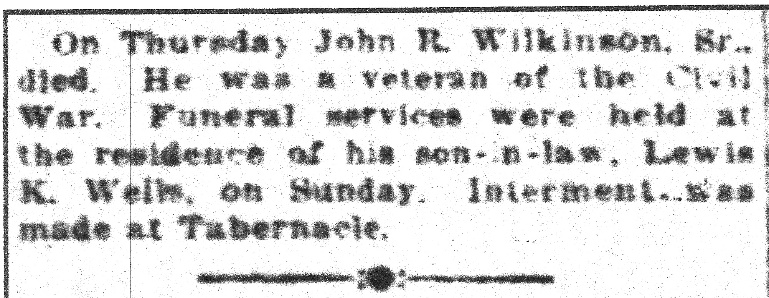 John R Wilkinson: 1917 obituary